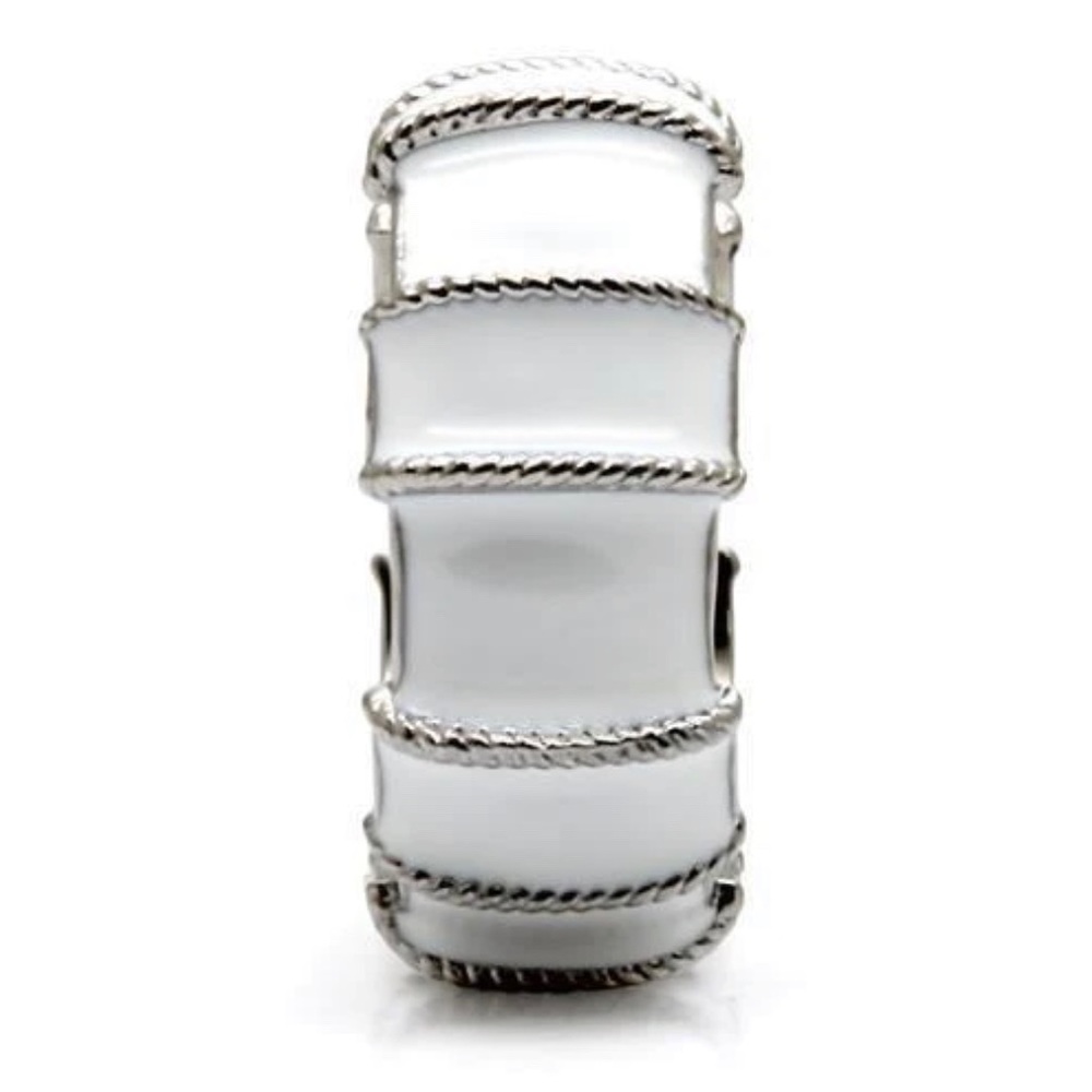 Off-White Enamel Silver-Trim Ring - Elegant Women's Band - Picture 3 of 9